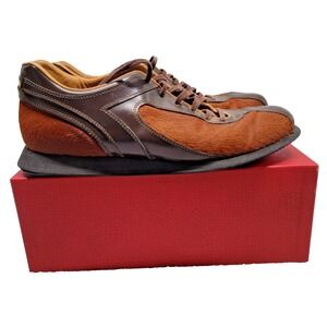 Dolce Gabbana Sneakers Shoes Mens 11 Brown Calfskin Pony Hair Leather Trainers